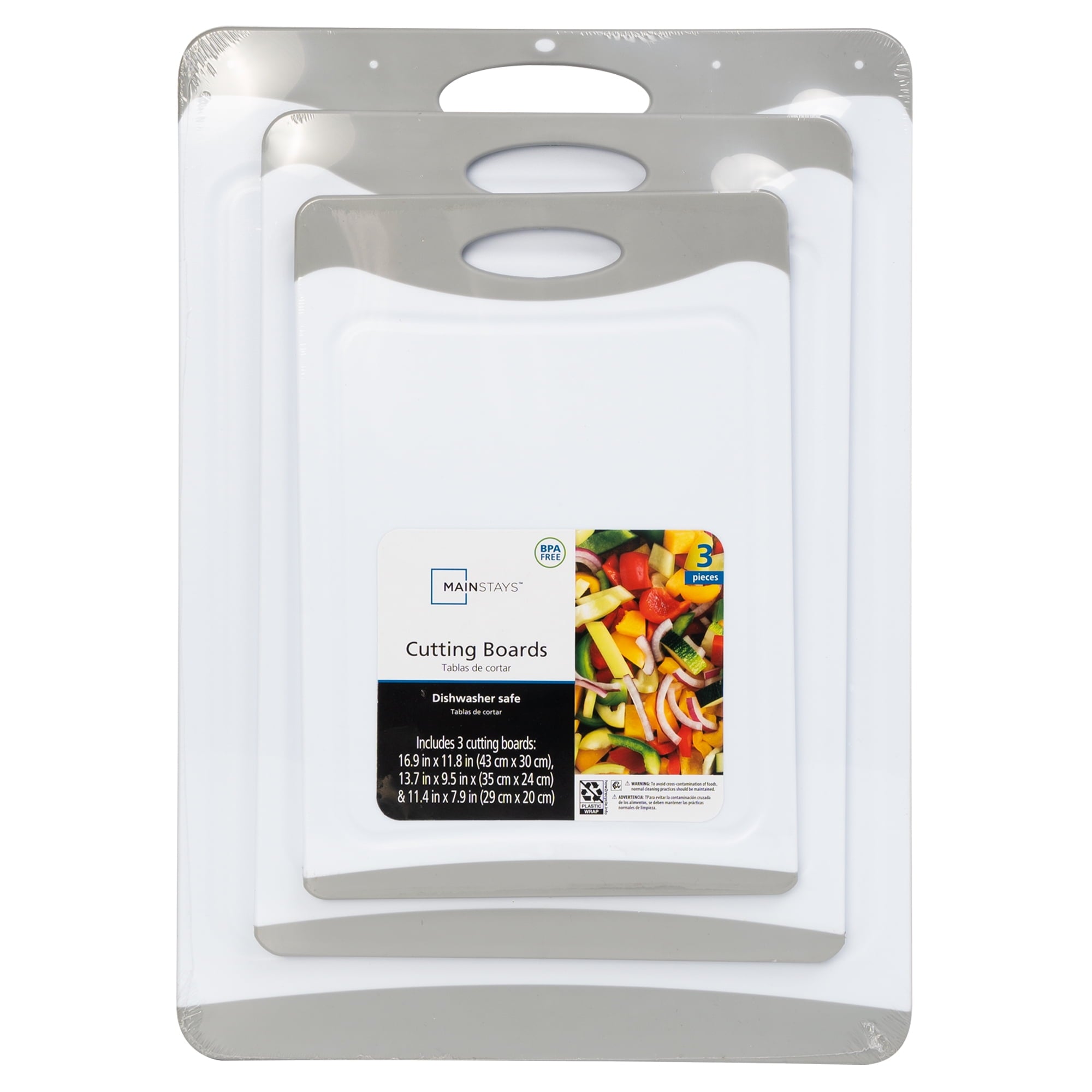 Mainstays White Poly Cutting Board Set with 3 Different Sizes