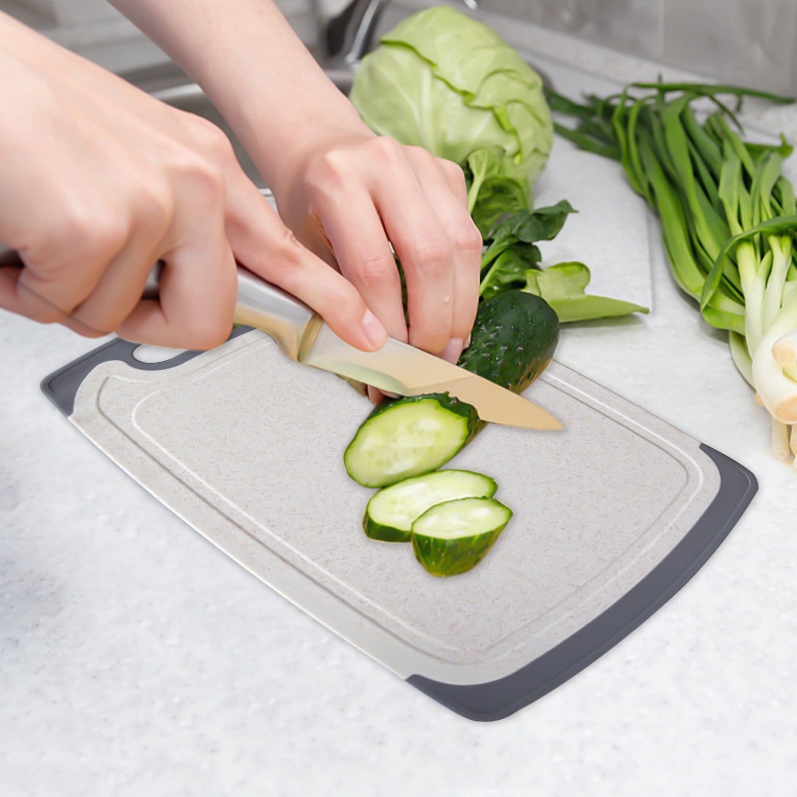 QIIBURR Plastic Cutting Boards for Kitchen Dishwasher Safe, Extra Large Cutting Board for Meat with Juice Grooves, Easy Grip Handle, Non-Slip, with Grinding Area