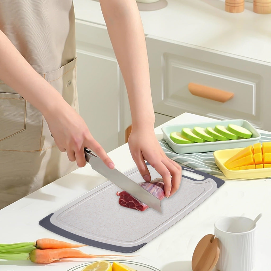 QIIBURR Plastic Cutting Boards for Kitchen Dishwasher Safe, Extra Large Cutting Board for Meat with Juice Grooves, Easy Grip Handle, Non-Slip, with Grinding Area
